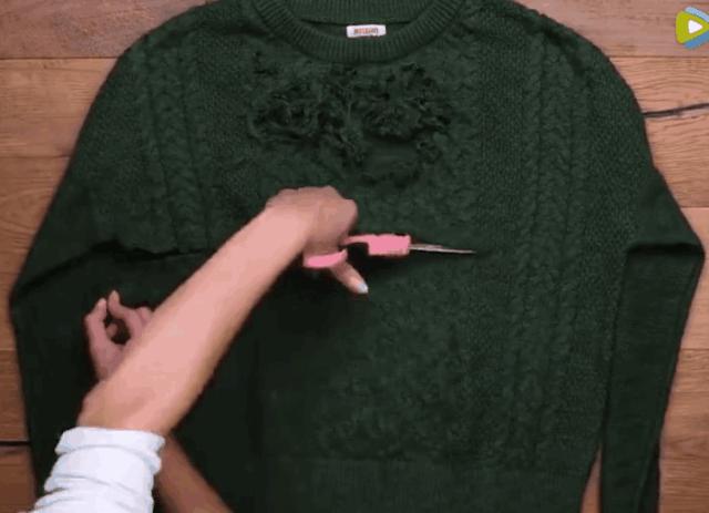 旧毛衣先别扔剪一刀美翻了,旧毛衣一件变两件