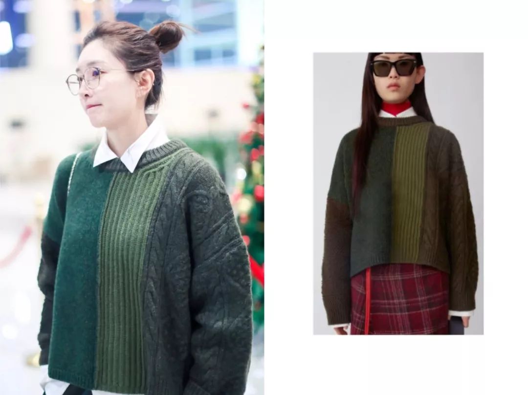 江疏影穿搭日常,照片中的江疏影身穿拼接格子衬衫