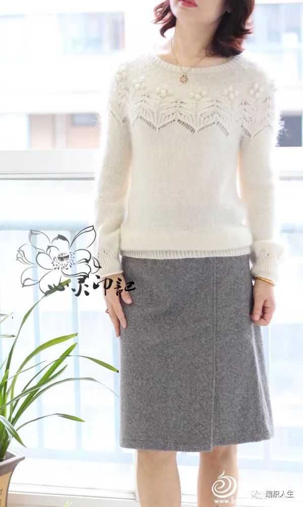 棒针粗线毛衣新款短款一字肩,仿珍珠手工毛衣链