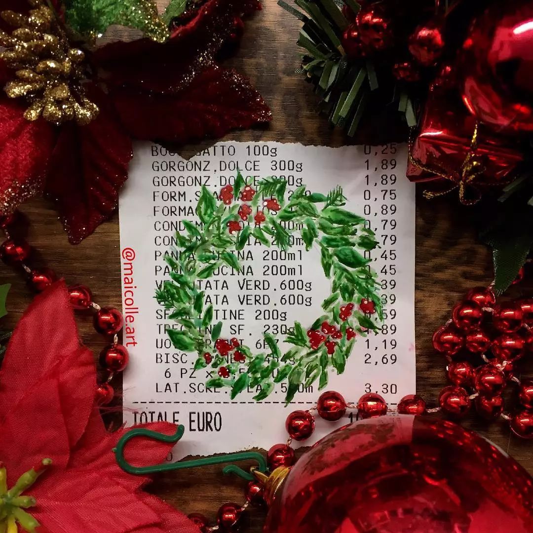 画纸用光了？多去几趟超市就有了。他把购物小票秒变成世界名画