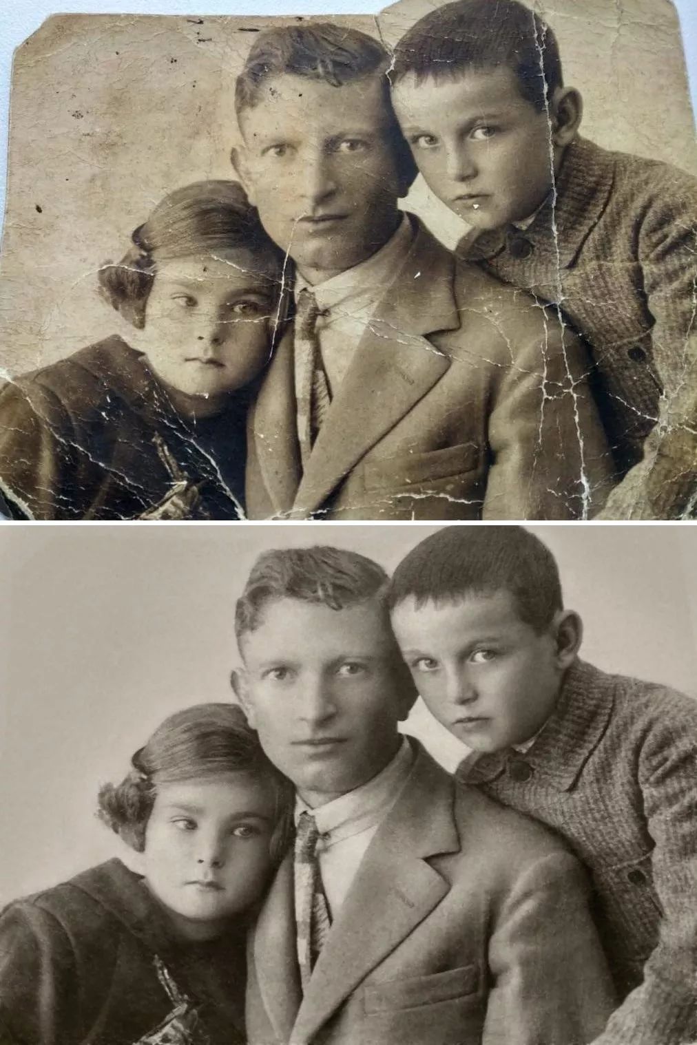 原来的老照片修复一下,修复污损老照片