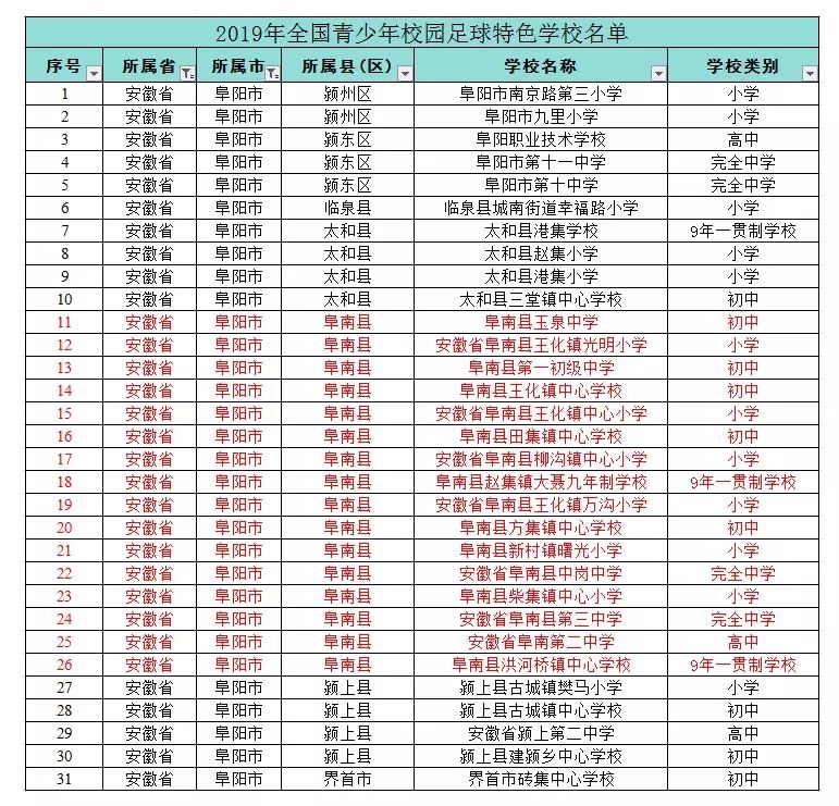 全国校园足球试点学校名单,阜南青少年校园足球队