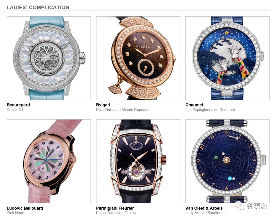 2019年日内瓦钟表大赏,历年日内瓦钟表大赏名单