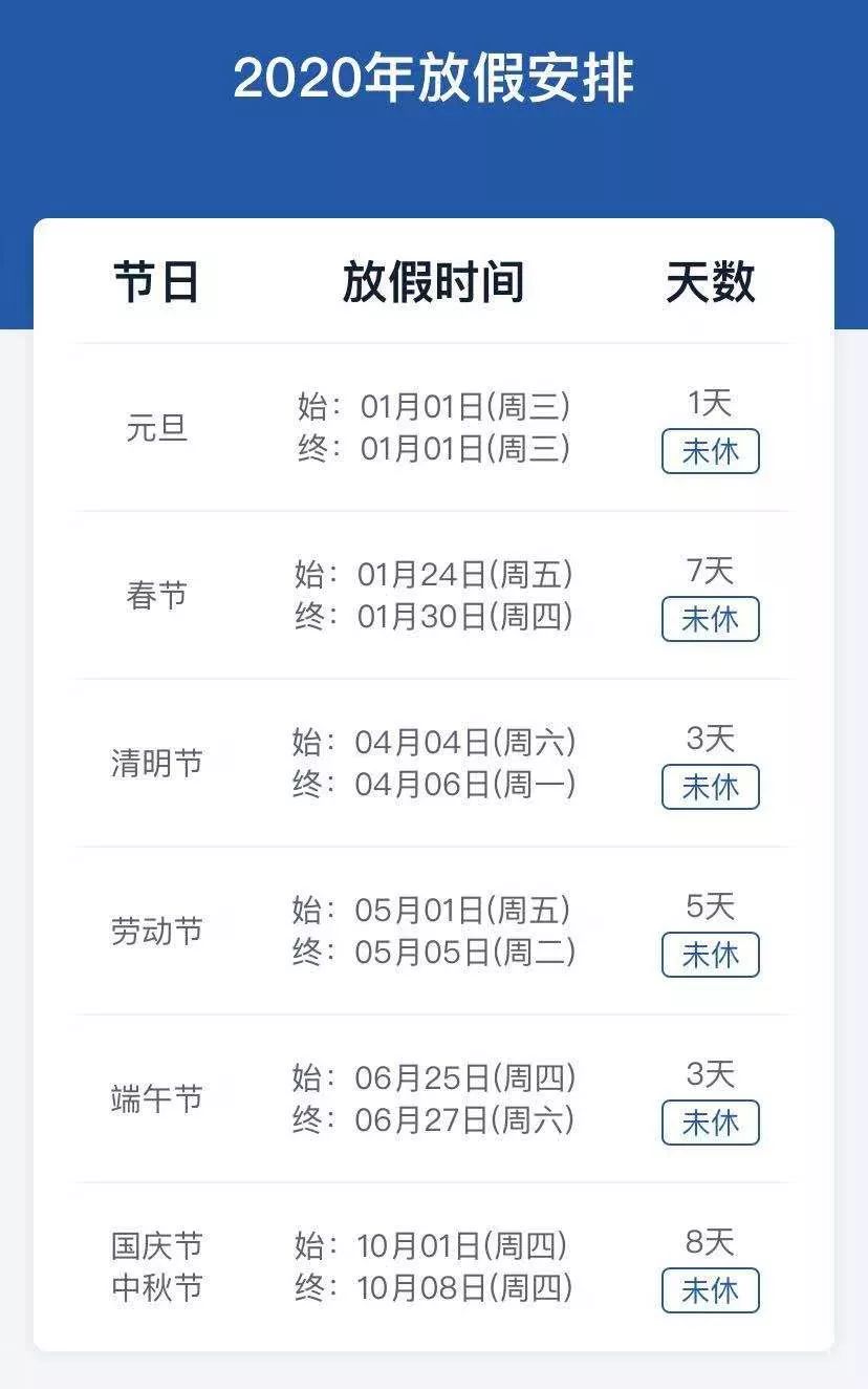 2023年放假安排来了,2020年放假安排时间表国务院通知