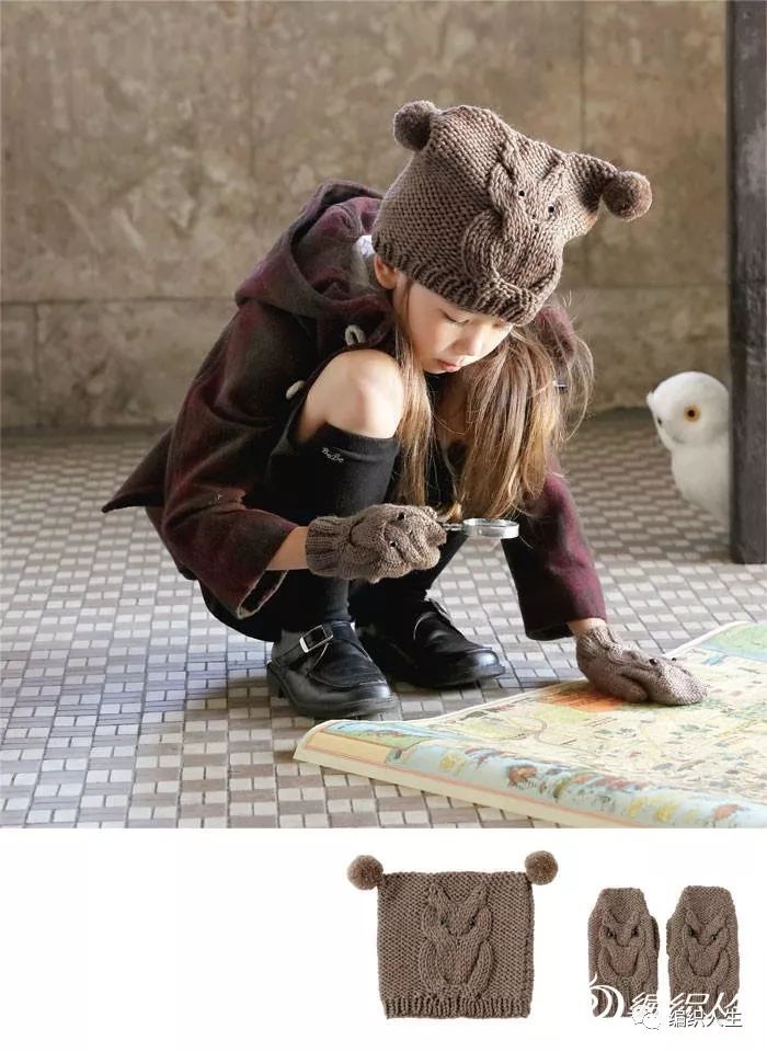 猫头鹰造型：羊毛线编织儿童棒针帽子（附图解）