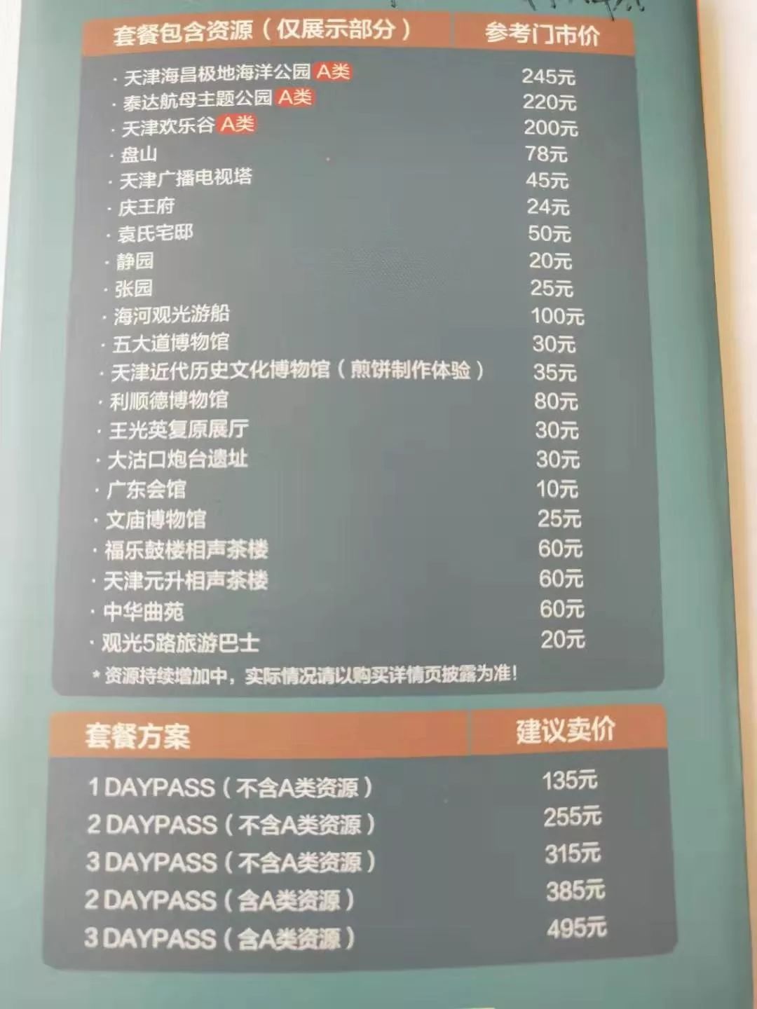 天津通票套餐,天津通票249元