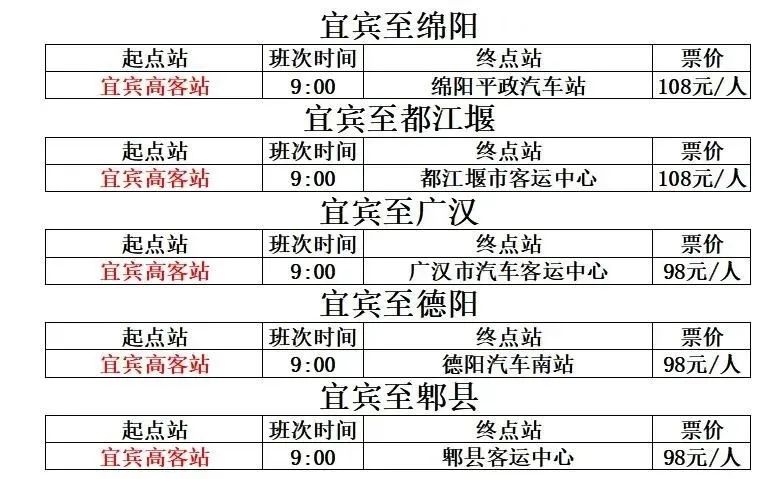 宜宾到德阳高铁票价,宜宾至绵阳班车