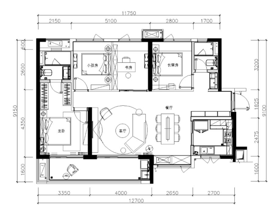 99平方现代轻奢样板房,金秋装修风格图片