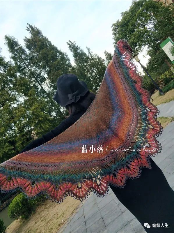 女式叶子花毛线披肩织法,花语大披肩图解