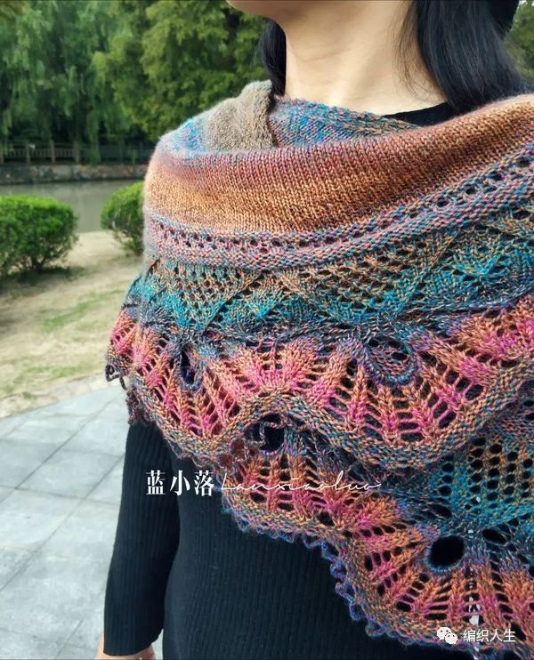 女式叶子花毛线披肩织法,花语大披肩图解