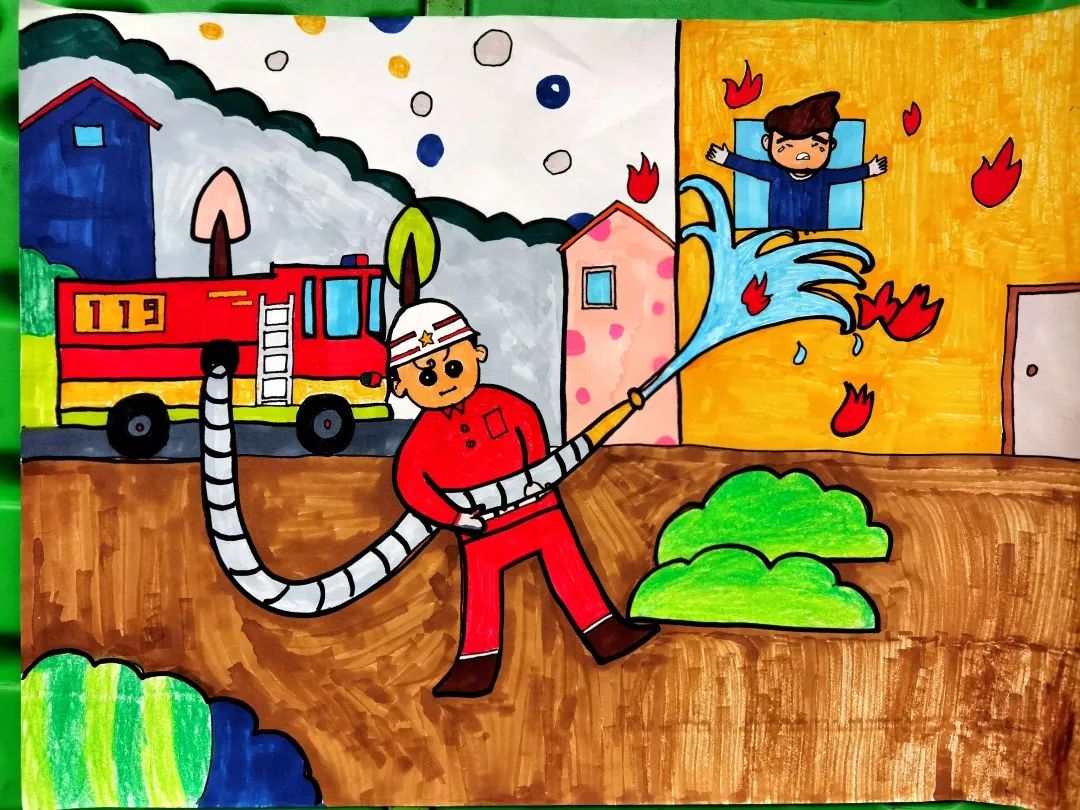119消防创意美术活动,119消防宣传主题画