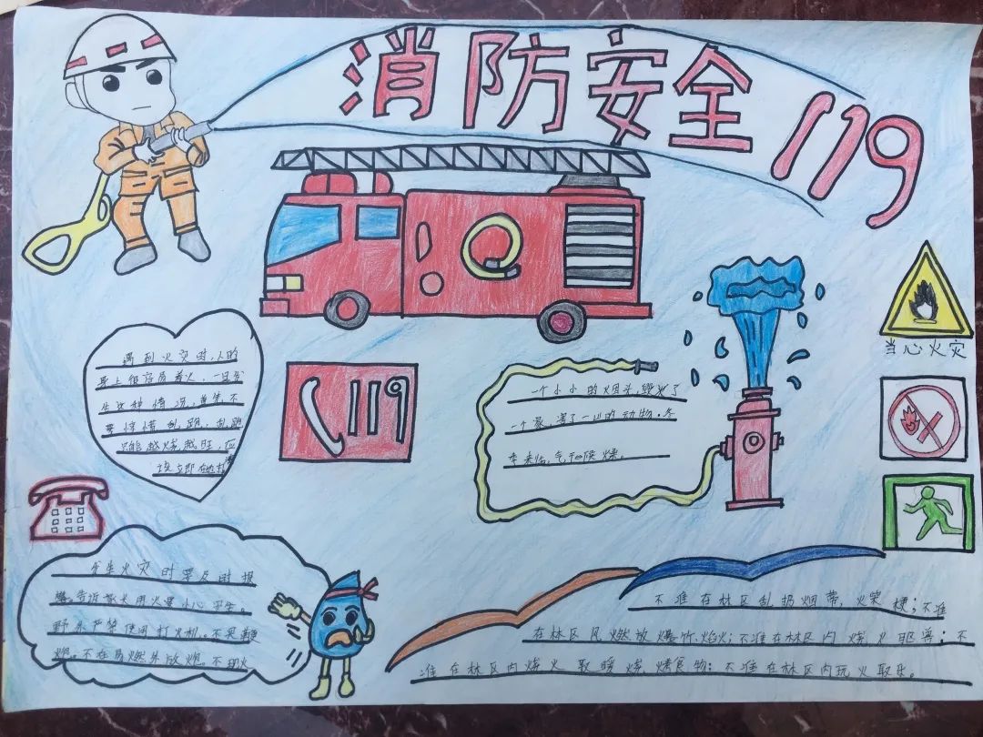 119消防创意美术活动,119消防宣传主题画
