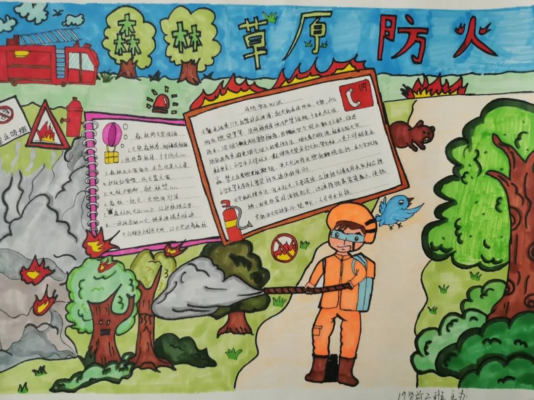 119消防创意美术活动,119消防宣传主题画