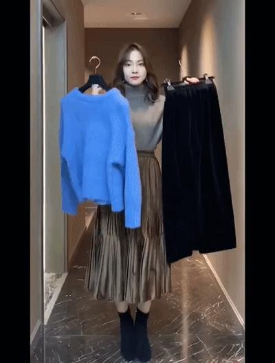 这条丝绒阔腿裤绝了，“吃肉”10斤，显高5CM！布料亮滑细腻