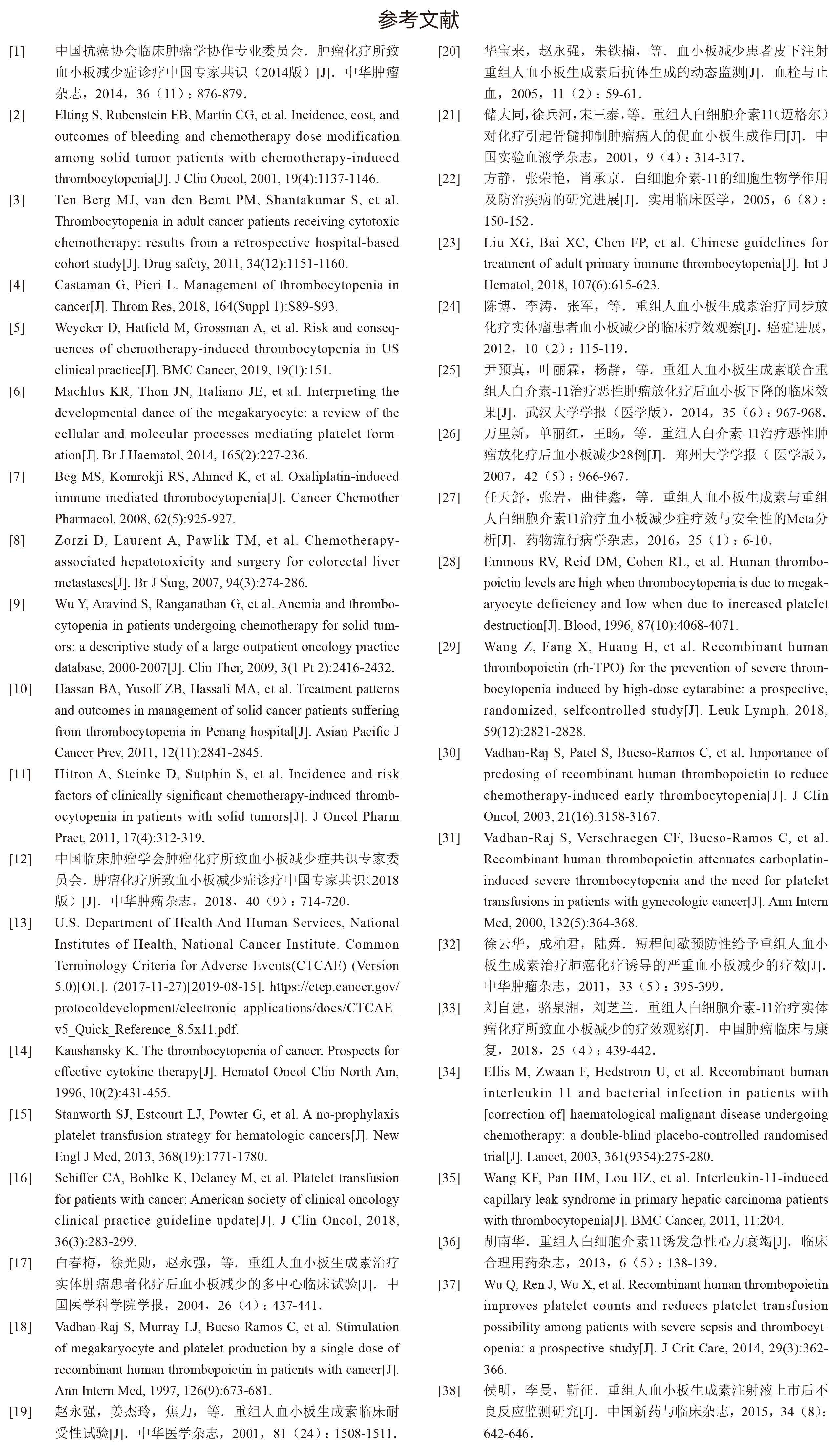 化疗后血小板减少症指南2018,肿瘤治疗所致血小板减少诊疗指南