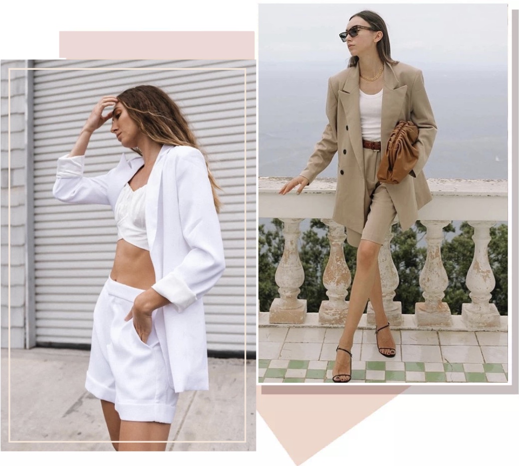 西装配潮流短裤,时尚气质小西装配皮短裤穿搭