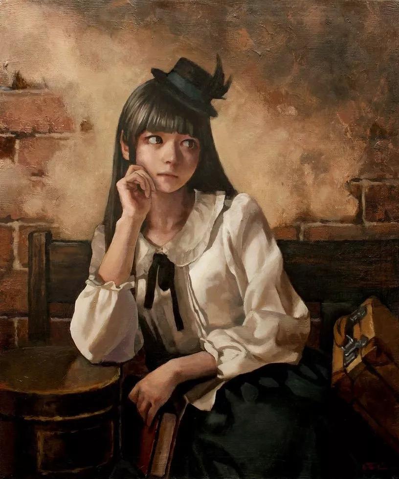 油画日系动漫,油画里的唯美少女