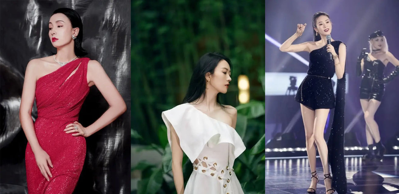 车晓气质穿搭,车晓抹胸裙靓丽大方