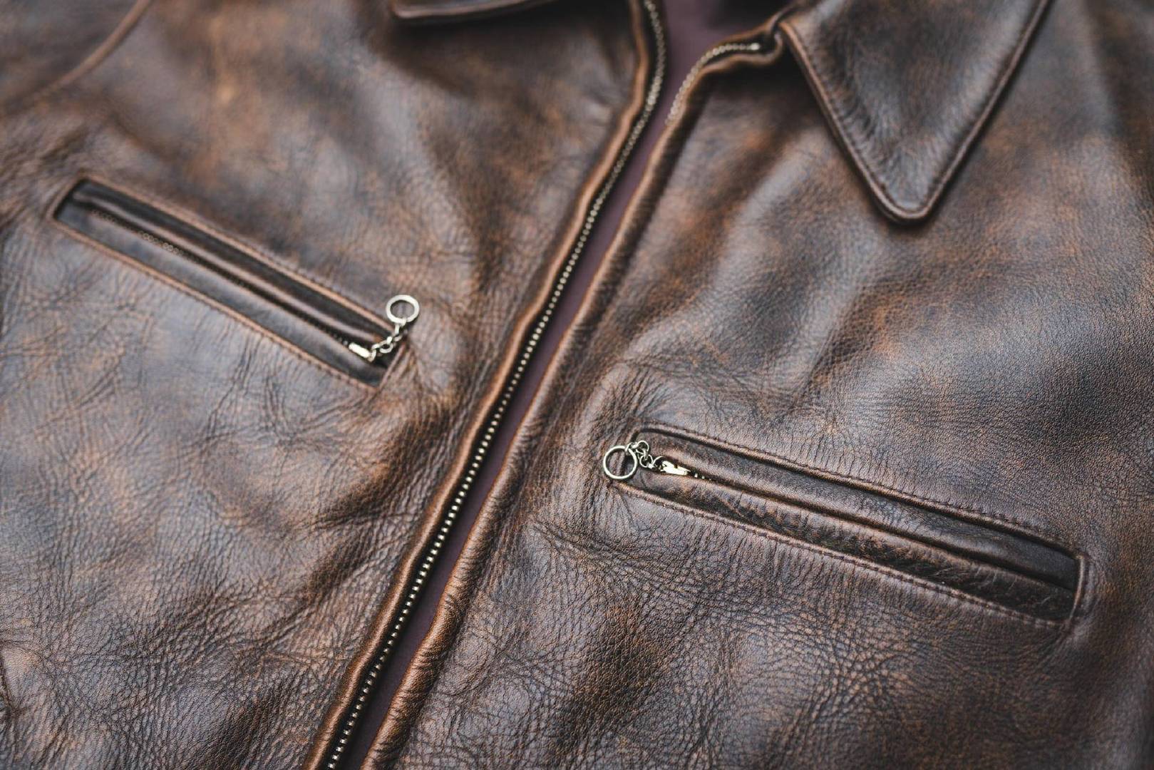 男小牛皮翻毛皮复古做旧皮衣,牛皮复古做旧皮衣男中长款