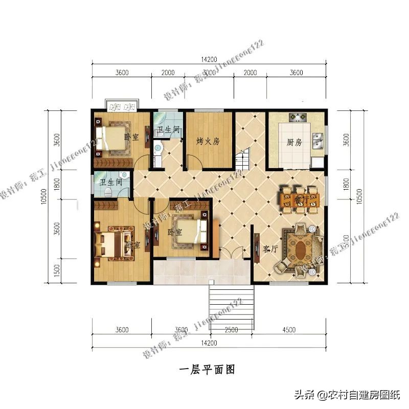 带土炕一层养老房设计图,10万以下一层自建房带火炕三间