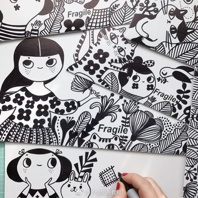 暗黑插画师手绘作品,插画作品黑白简单