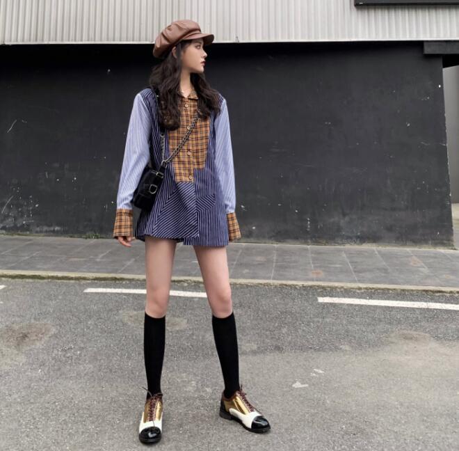 格子衬衫高级感修身,港风小众复古玫瑰花格子衬衫