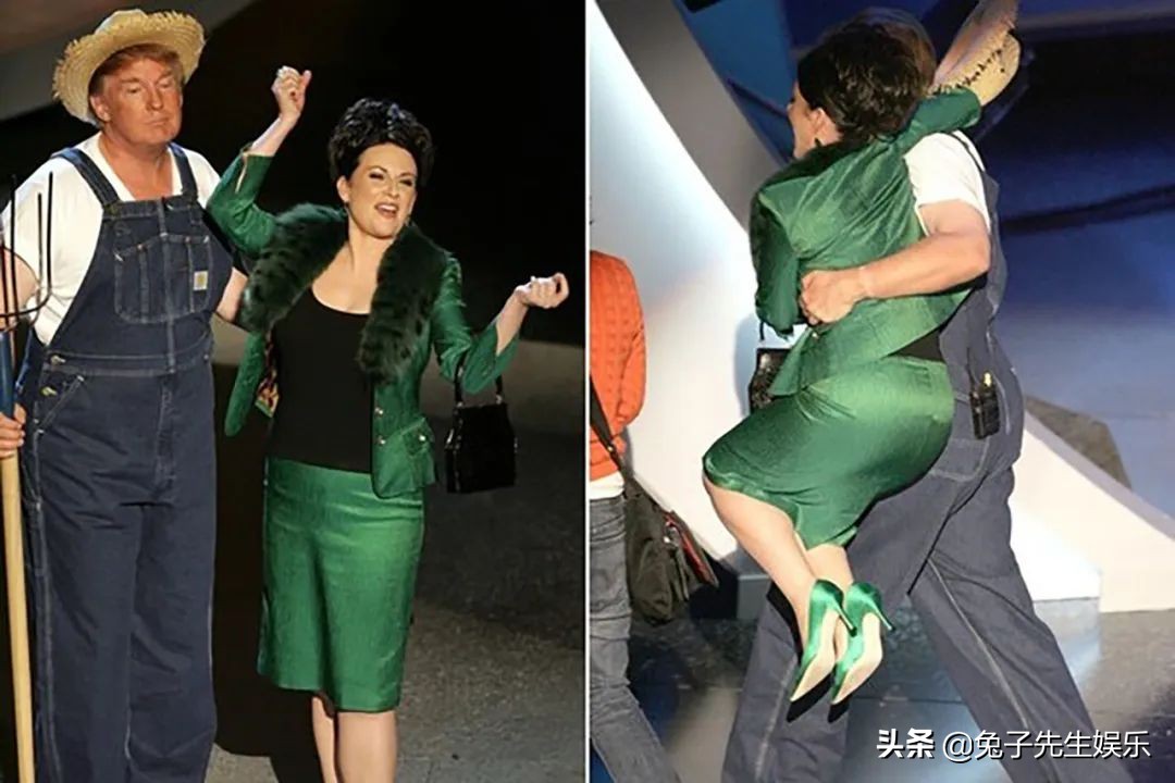 特朗普拿杨叉戴草帽表演，搂着女艺人满脸坏笑，不混娱乐圈可惜了