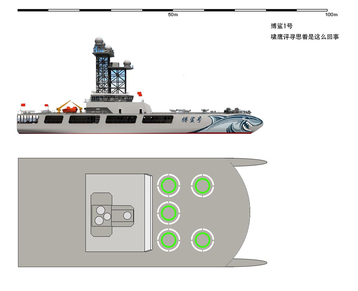 专业蓝军，长宽比二比一的双体无人机航母，搏鲨1号电子试验舰