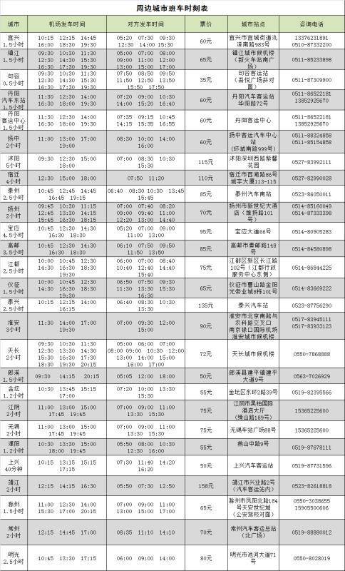 南京禄口机场到天长大巴时刻表,南京南站到禄口机场大巴时刻表