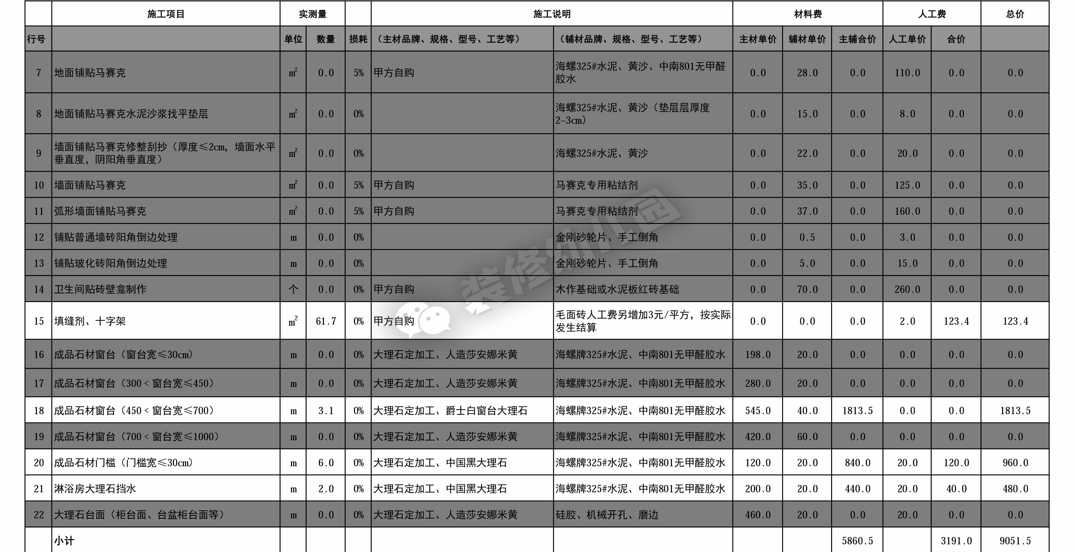装修预算报价明细表一览表,房屋室内装修预算报价