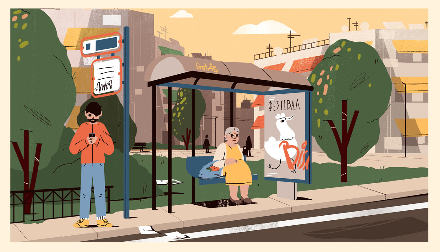 插画生活小场景,插画城市主题简单