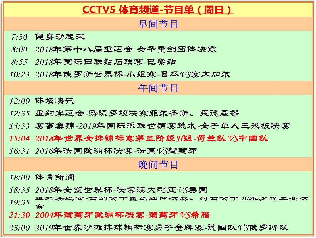 cctv5星期六足球比赛,cctv5今日重播女排世界杯对巴西