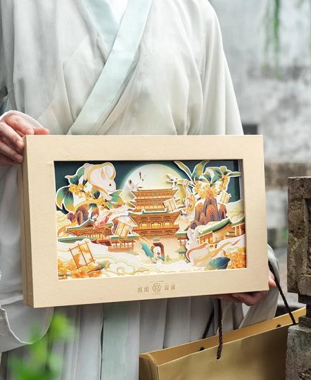 中秋创意礼盒包装空盒子,中秋月饼礼盒通版牛皮纸包装案例