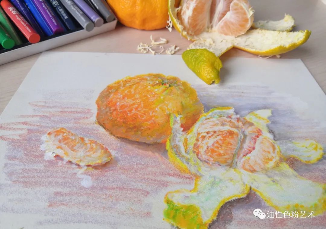 油画棒画苹果和真的一样,油画棒绘画超高级