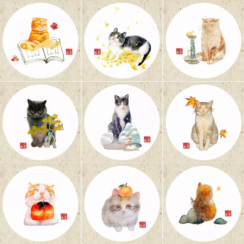 可爱的橘猫插画,一组可爱的治愈系猫咪插画