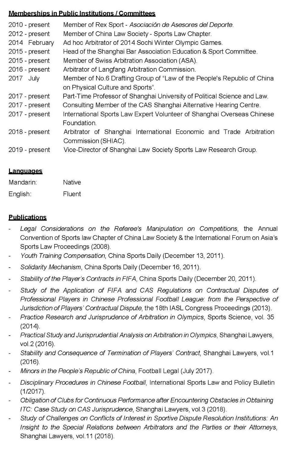 担任CAS仲裁员的中国体育法律师