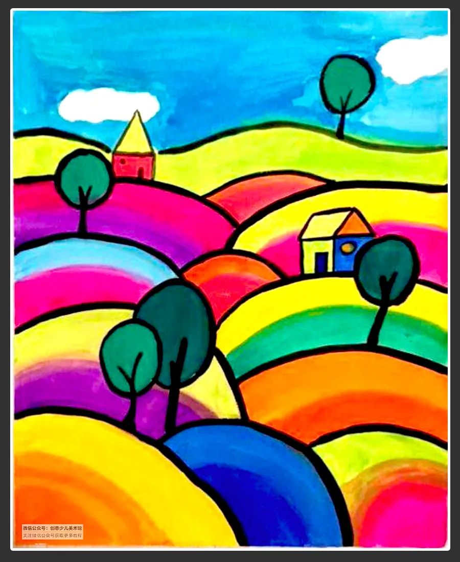 绘画素材9-12岁风景,绘画作品儿童创意7-10岁颜料画