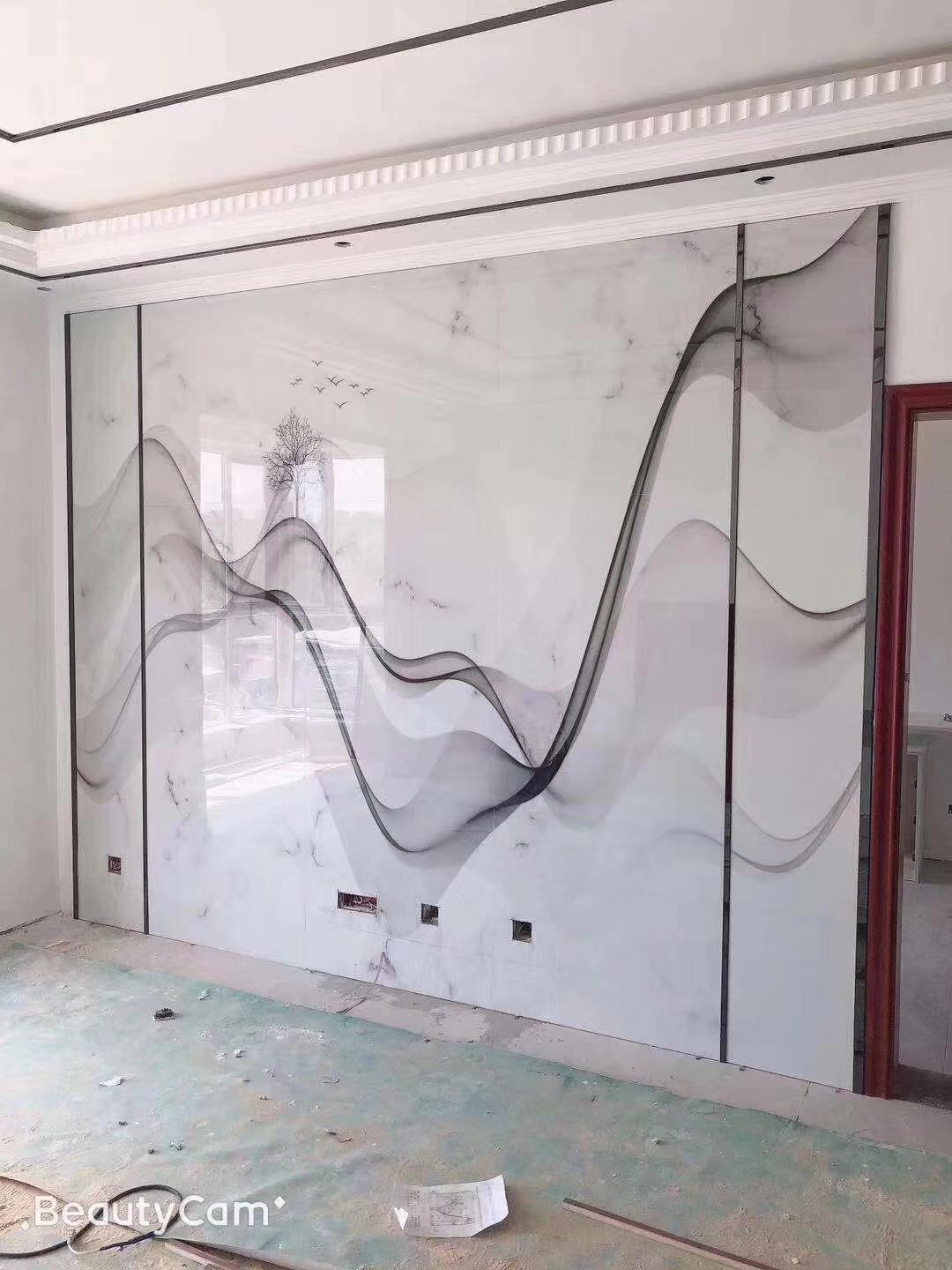 金属线造型电视背景墙,隐形门背景墙加金属线效果