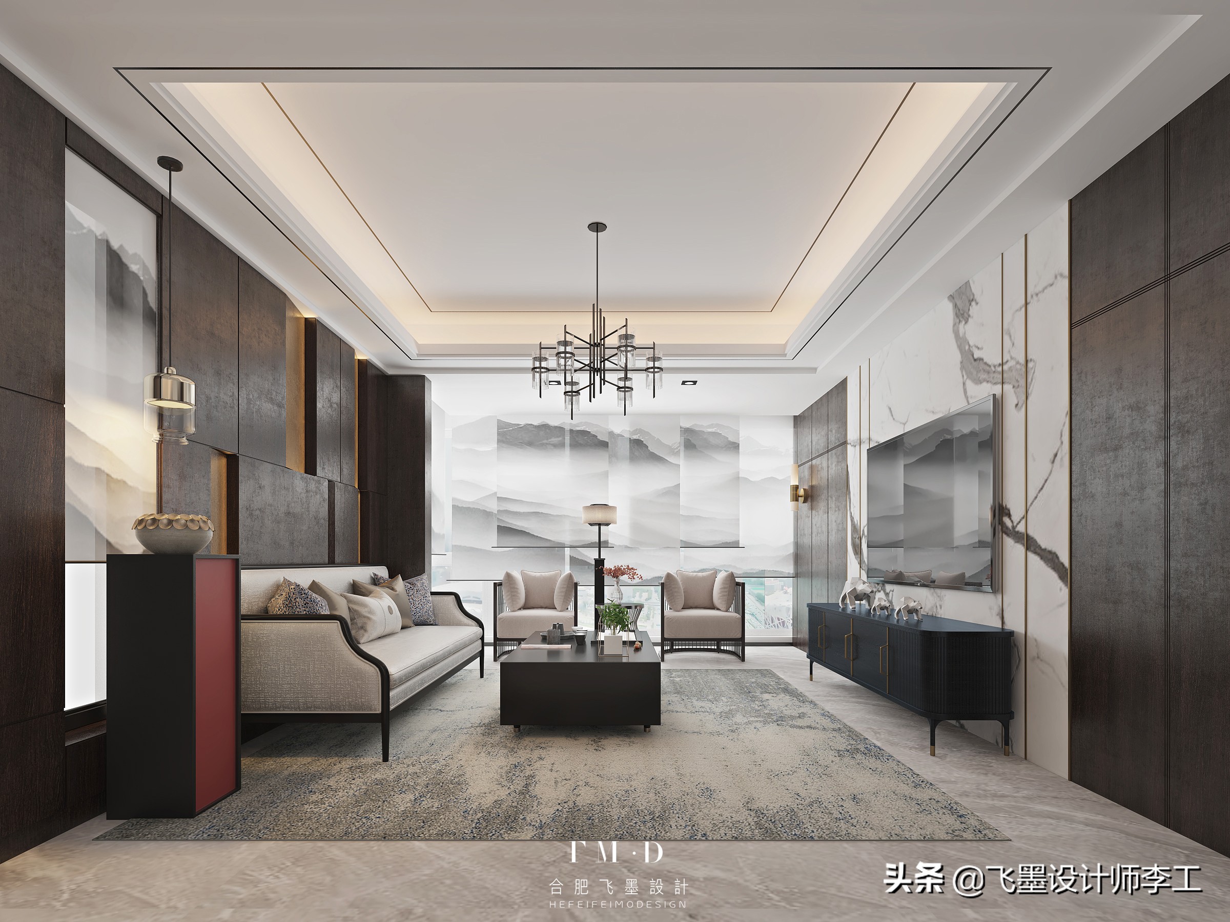 165平客厅中式装修风格,160平米新中式雅宅设计