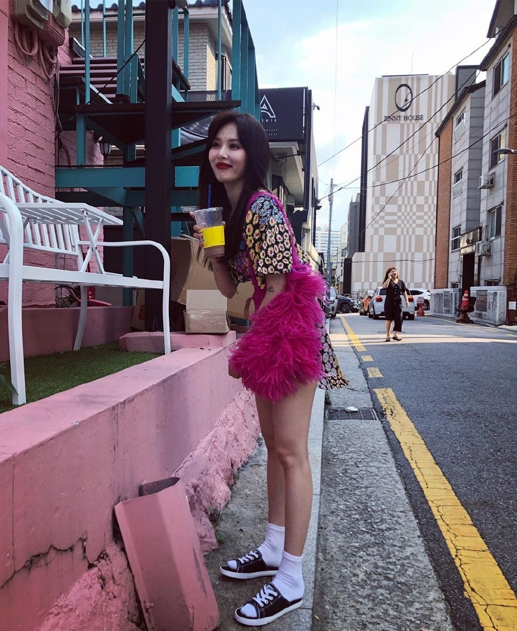 泫雅风破洞牛仔裤,泫雅破洞宽松九分直筒哈伦牛仔裤