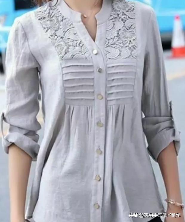 棉麻蕾丝边衬衫,布艺镂空衬衫